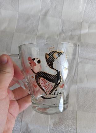 Чашка стеклянная с кошкой