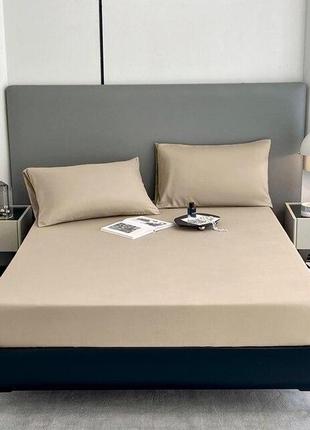 Простирадло на гумці бавовна трикотанжне простирадло на матрац 160*200 з наволочками 50*70 см бежевий