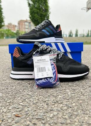 Кросівки жіночі adidas zx 500 black white blue (чорно-білі з синім)3 фото