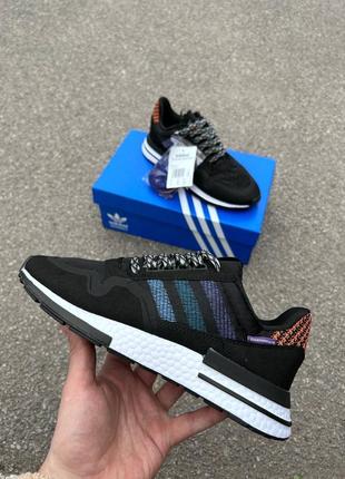 Кросівки жіночі adidas zx 500 black white blue (чорно-білі з синім)