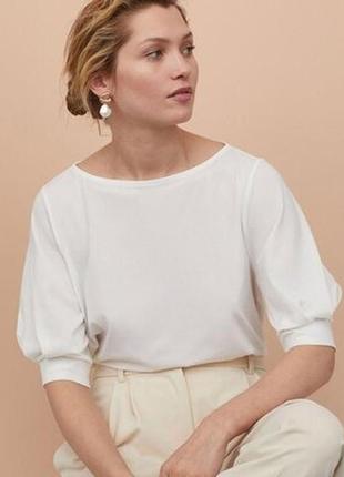 Трикотажные топы широкие блузы с пышными рукавами изумрудный белый
