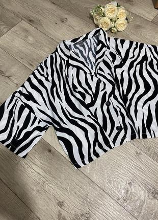 Укороченная блуза, рубашка принт зебра, primark, р.181 фото