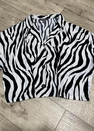 Укороченная блуза, рубашка принт зебра, primark, р.182 фото