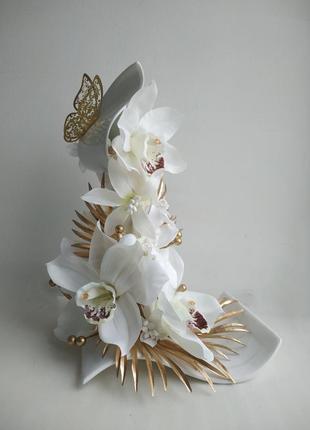 Паряща чашка сувенір декор подарунок статуетка літаюча чашка квіти орхідеї композиція...