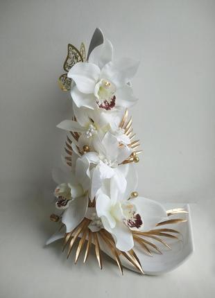 Паряща чашка сувенір декор подарунок статуетка літаюча чашка квіти орхідеї композиція...