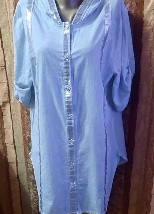 Тонкая джинсовая рубашка с коротким рукавом