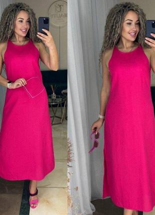 Жіноча сукня з приємного льону з розрізами 42-52 рр. женское платье сарафан, лён 04120 хм5 фото