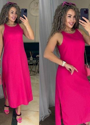 Жіноча сукня з приємного льону з розрізами 42-52 рр. женское платье сарафан, лён 04120 хм4 фото