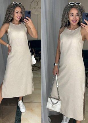 Жіноча сукня з приємного льону з розрізами 42-52 рр. женское платье сарафан, лён 04120 хм3 фото