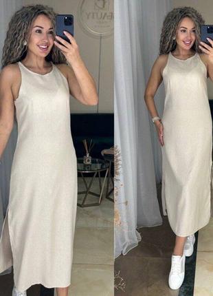 Жіноча сукня з приємного льону з розрізами 42-52 рр. женское платье сарафан, лён 04120 хм6 фото