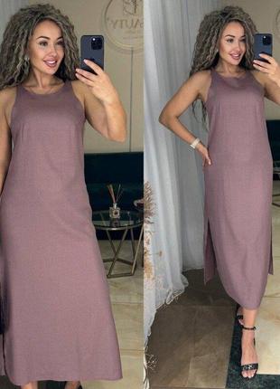 Жіноча сукня з приємного льону з розрізами 42-52 рр. женское платье сарафан, лён 04120 хм8 фото