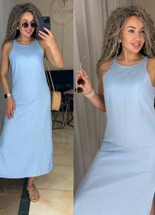 Жіноча сукня з приємного льону з розрізами 42-52 рр. женское платье сарафан, лён 04120 хм9 фото