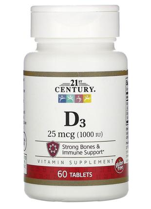 21st century, вітамін d3, 25 мкг (1000 мо), 60 таблеток д3