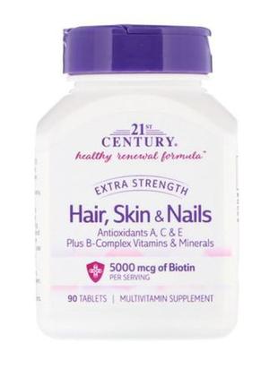 21st century вітаміни для волосся, шкіри та нігтів біотин 90 табл3 фото