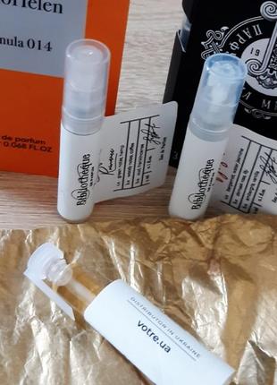 Пробники духов bibliotheque de parfum, hellohelen, hugo boss for her
