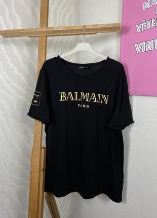 Balmain x h&m футболка з золотим лого оригінал чорна базова