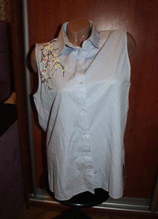 Сорочка quiz смугаста з вишивкою батал королівський розмір1 фото