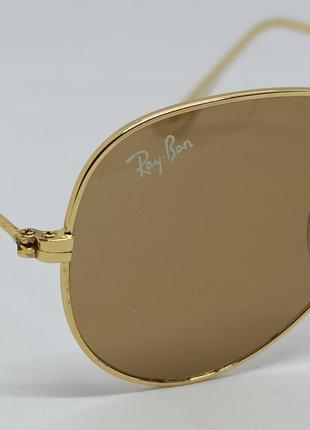 Окуляри в стилі ray ban aviator краплі унісекс сонцезахисні коричневі в золотій металевій оправі лінзи скло4 фото