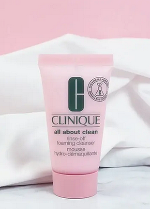 Крем пенка для умывания clinique all about clean rinse off foaming cleanser очищающий мусс  15 и 75м
