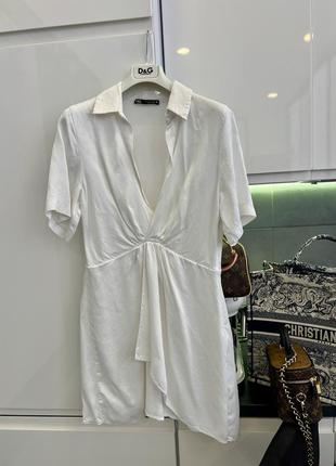 Белое атласное шелковое платье вискоза zara в бельевом пижамном стиле
