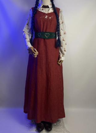 Вінтажний довгий лляний сарафан сукня максі з квітковою вишивкою дирндль етнічний одяг етнічний стиль3 фото