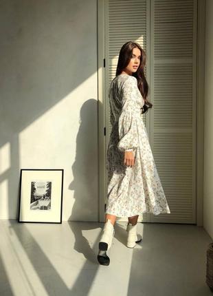 Накладний платіж ❤ бавовняна сукня міді на ґудзиках з рукавами ліхтариками в дрібний квітковий принт2 фото