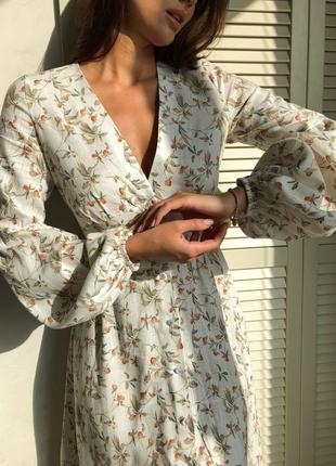 Накладний платіж ❤ бавовняна сукня міді на ґудзиках з рукавами ліхтариками в дрібний квітковий принт3 фото