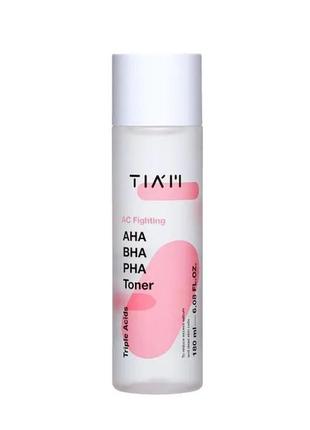 Очищающий кислотный тонер для проблемной кожи tiam ac fighting aha bha pha toner 180 ml