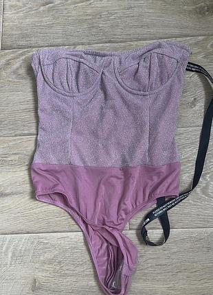 Боди,  с чашкой, бандо, люрексовый, блестящий