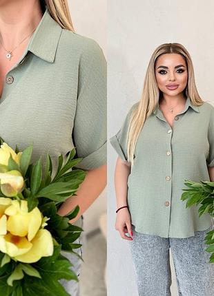 Легкая вискозная рубашка батал с короткими рукавами женская рубашка