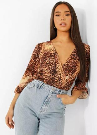 Леопардова блуза блузка топ боді boohoo