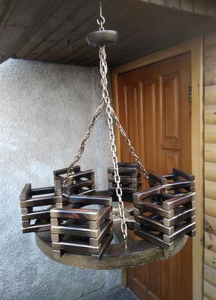 Деревянная люстра " колесо под старину " из дерева ( светильник )