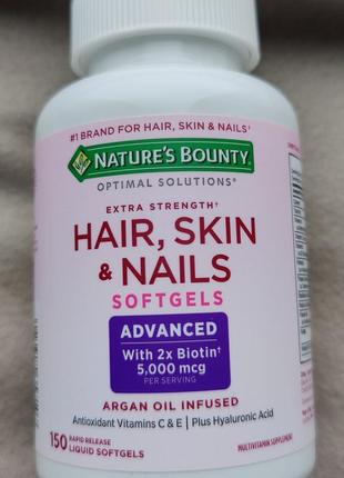 Вітаміни nature's bounty здорова сила волосся, шкіри, нігтів, extra strength hair, skin & nails
