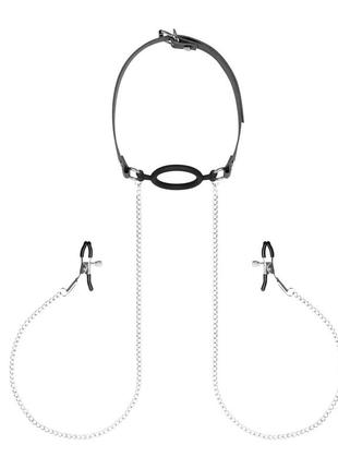 Затискачі для сосків з кляпом bedroom fantasies nipple clamps & silicone gag ring