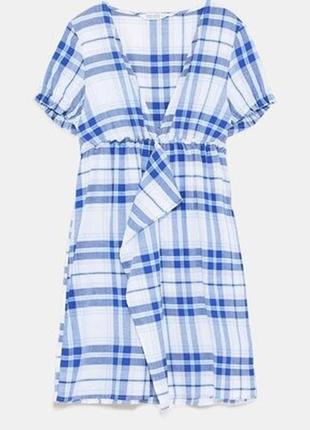 Хлопковый сарафан базовое платье из хлопка с оборками в клетку принт от zara