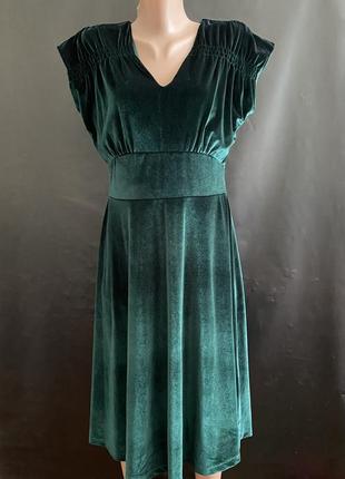 Изумрудное велюровое платье платье миди оригинальное нарядное платье
