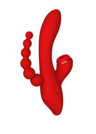 Потрійний вібратор із вакуумною стимуляцією dream toys red revolution anna