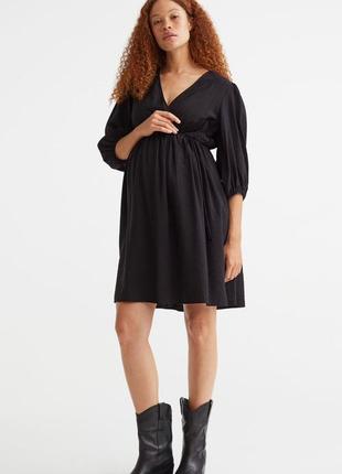 Черное платье из вискозы для беременных h&m mama платье с вырезом