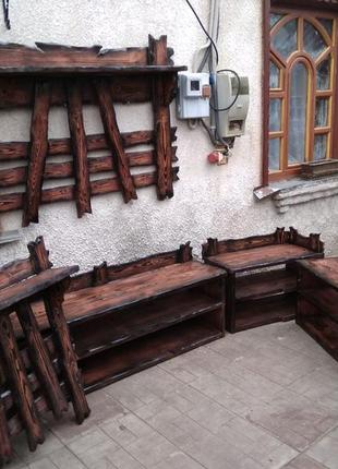 Прихожая деревянная под старину №2( вешалка, полка для обуви )