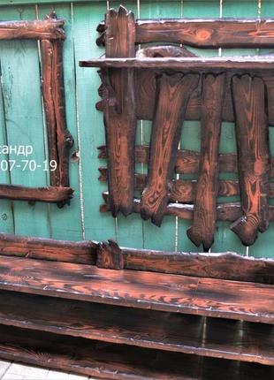 Прихожая деревянная под старину №2( вешалка, полка для обуви )