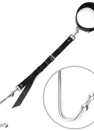 Анальний гак 3 із нашийником з натуральної шкіри art of sex - anal hook, чорний