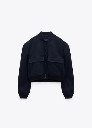 Темно-синій бомбер zara / куртка - бомбер із дуже великими кишенями zara
