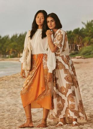 Нова літня спідниця міді на запах h&m conscious помаранчева різнокольорова пляжна пейслі огірок бута