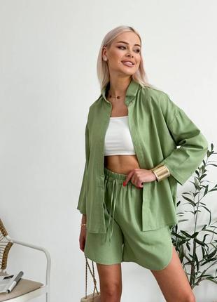 Костюм из льна рубашка и шорты разные цвета3 фото