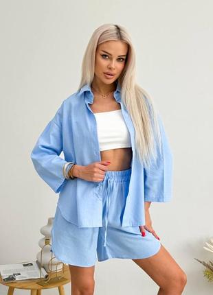 Костюм из льна рубашка и шорты разные цвета