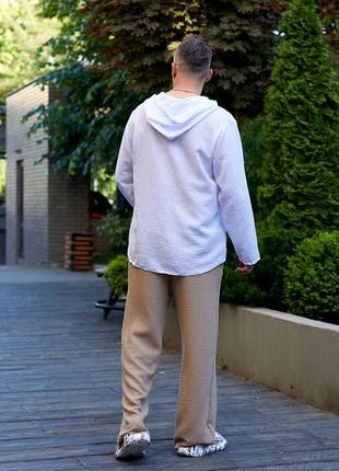 Мужская льняная рубашка туника кофта футболка с капюшоном с длинными рукавами серая...