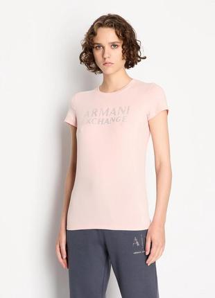 Женская футболка armani exchange со стразами1 фото