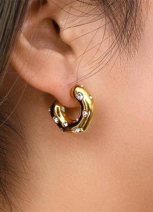 Тренд стильні жіночі золотисті медична сталь цирконій круглі сережки кульчики пусети