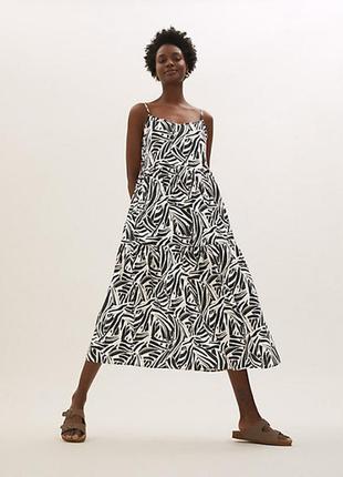 Сукня-сарафан міді зі льоном marks & spencer з принтом