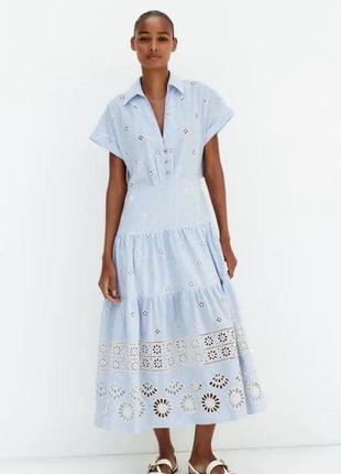 Платье zara голубое в полоску